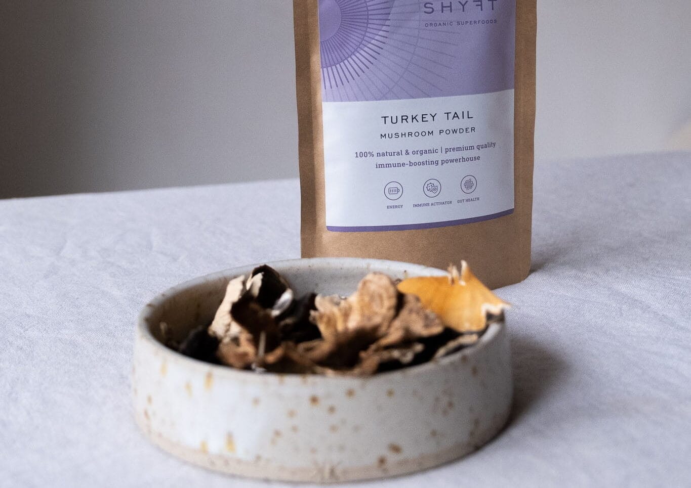 Turkey Tail supports gut health, boosts immunity, and offers antioxidant protection.