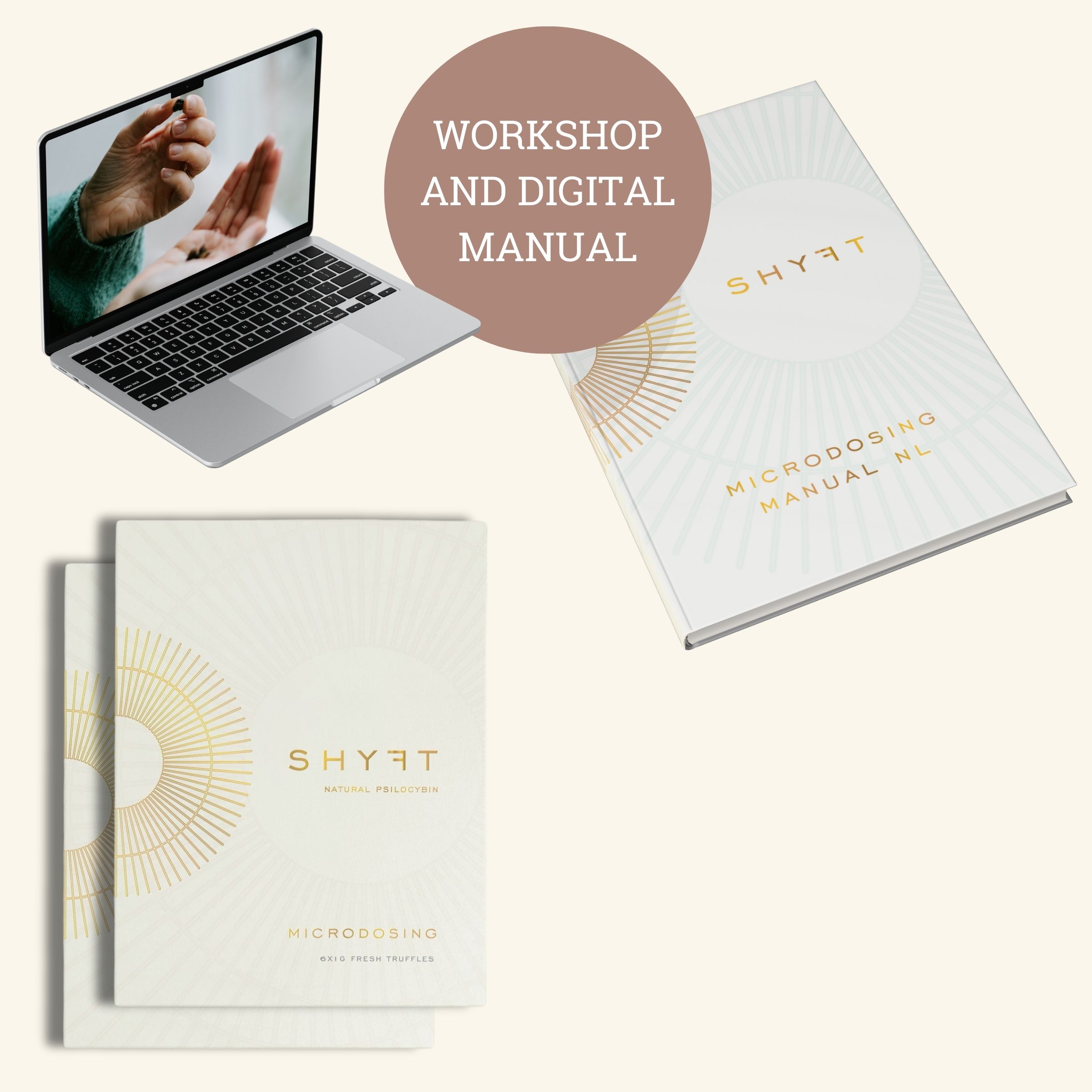 Overzicht van producten in de Start Your SHYFT Pack - workshop, manual en truffels